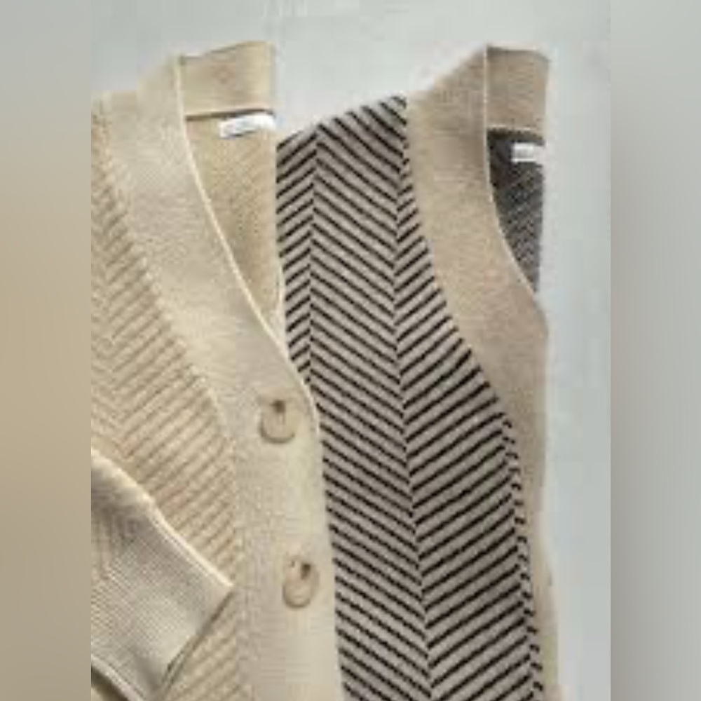 OAK + FORT Herringbone Brown Cardigan Sweater Sz small - Picture 2 of 13